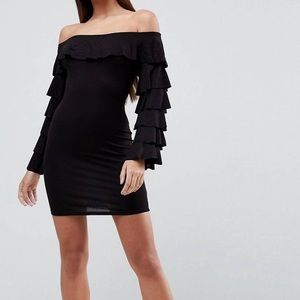 Black long sleeve ruffle dress NWT